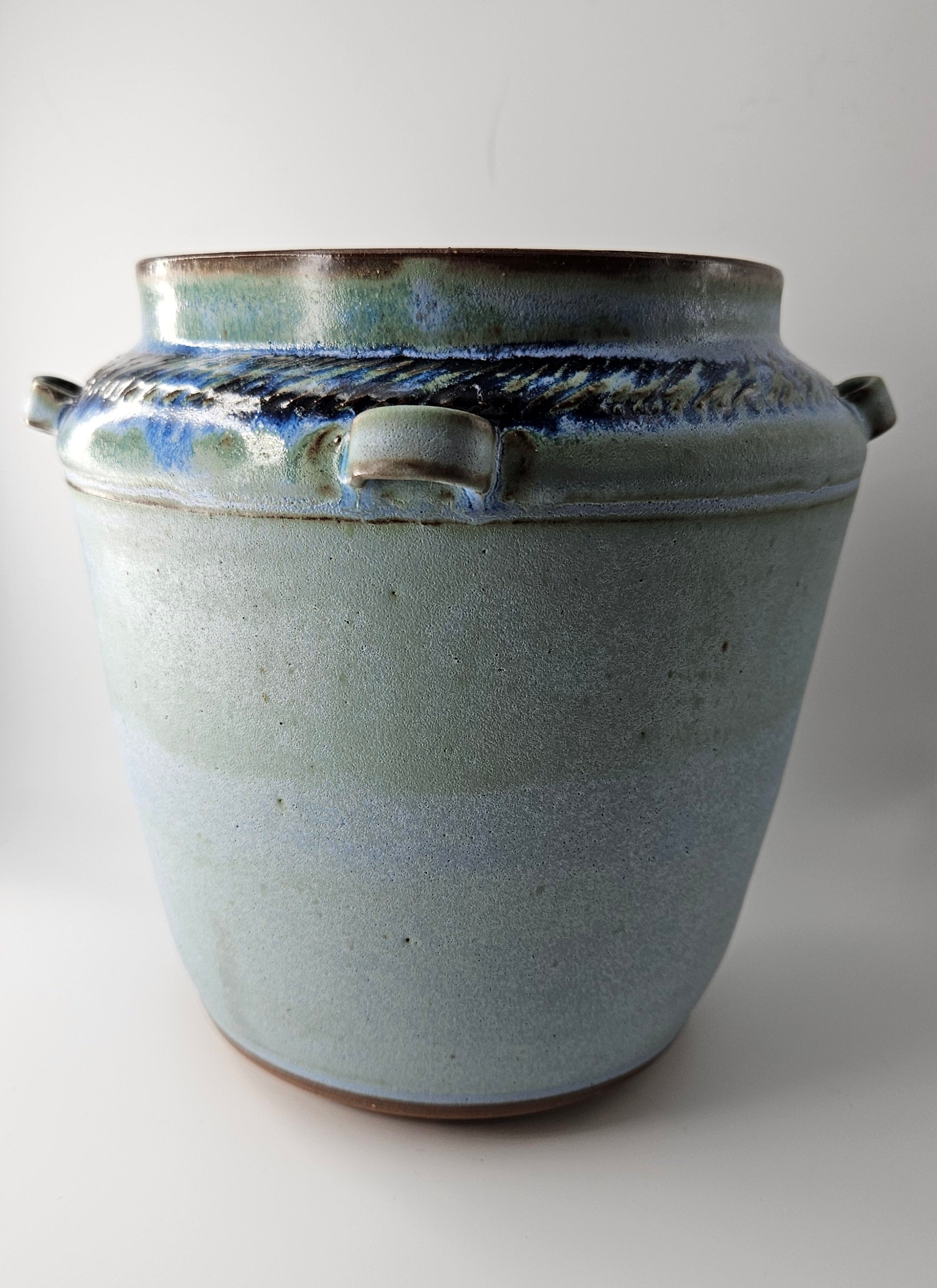 Colbalt Stripe Vase with horizontal handles