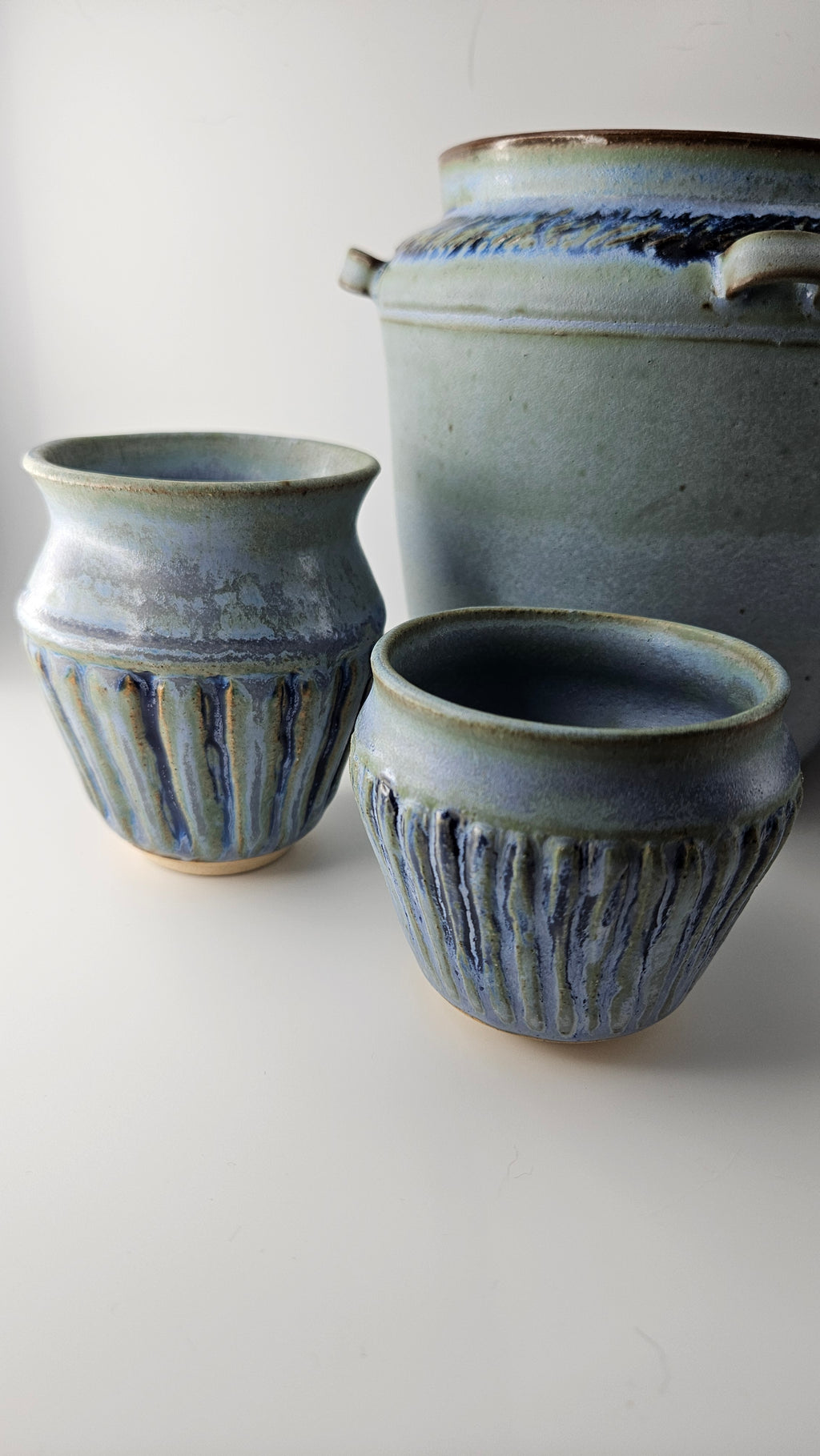 Colbalt Stripe Vase with horizontal handles